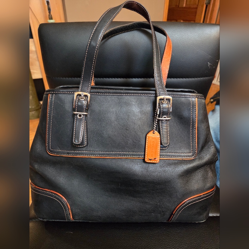 Vintage Coach Hamptons Black Leather Satchel Bag - 2003